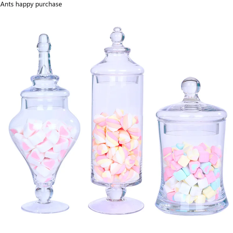 European Style Transparent Glass Food Candy Jar with Lid Decoration Household Glass Storage Jar Wedding Arrangement Decoration 5