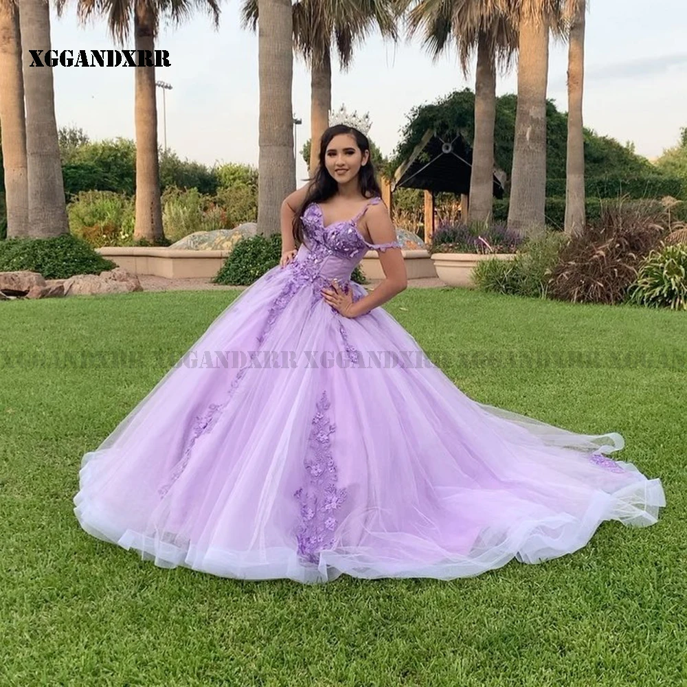 

Elegant Ball Gown Quinceanera Dress 2023 Tulle Crysta Long Purple Sleeveless Sweer 15 16 Birthday Party Sweep Train