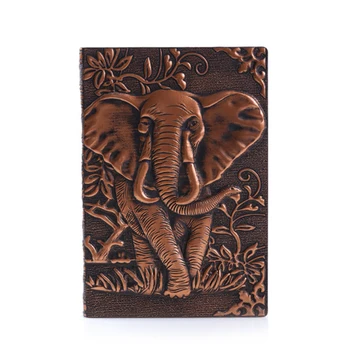 

3D Diary Birthday Embossed Cover Pocket Elephant Writing Vintage Anniversary Notebook PU Leather Notepad Eye Protect Lined-Blank