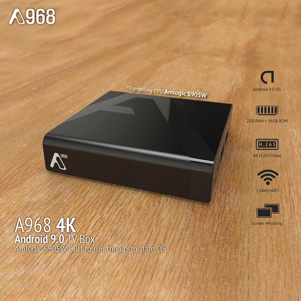 

A968 TV Box Android 9.0 4K Smart TV Box Media Player 2GB / 16GB Amlogic S905W Quad-core Smart Set Top Box WIFI with TF Card Slot