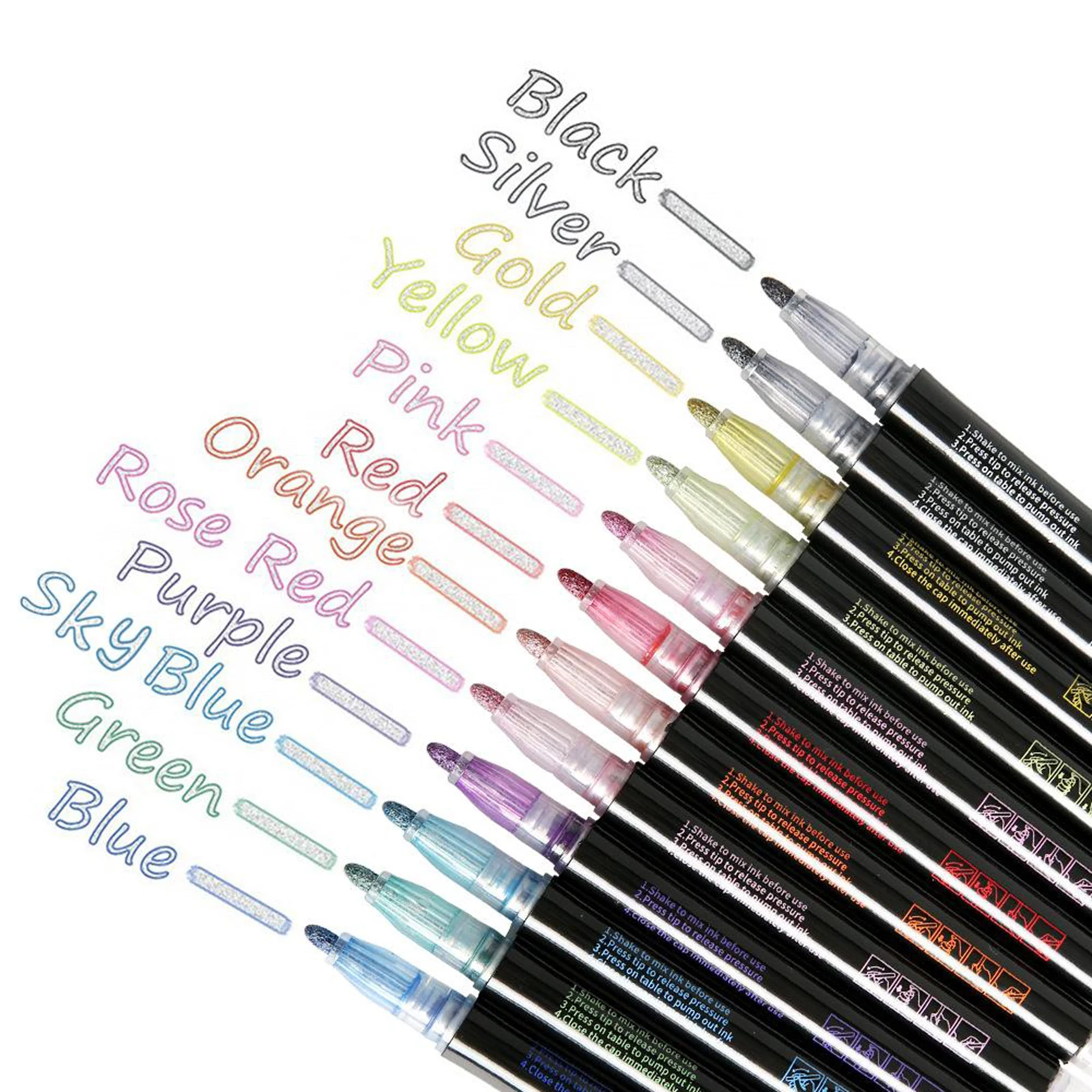 12 Colors Self Outline Metallic Markers Permanent Marker Pens Craft Markers Set