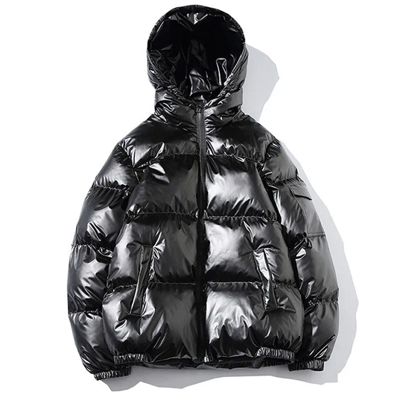 

Men/Women's Down Jacket Winter Glossy Silver/Black/Gold/Blue Plus Size Hooded Parka Outwear Down Padded Coats