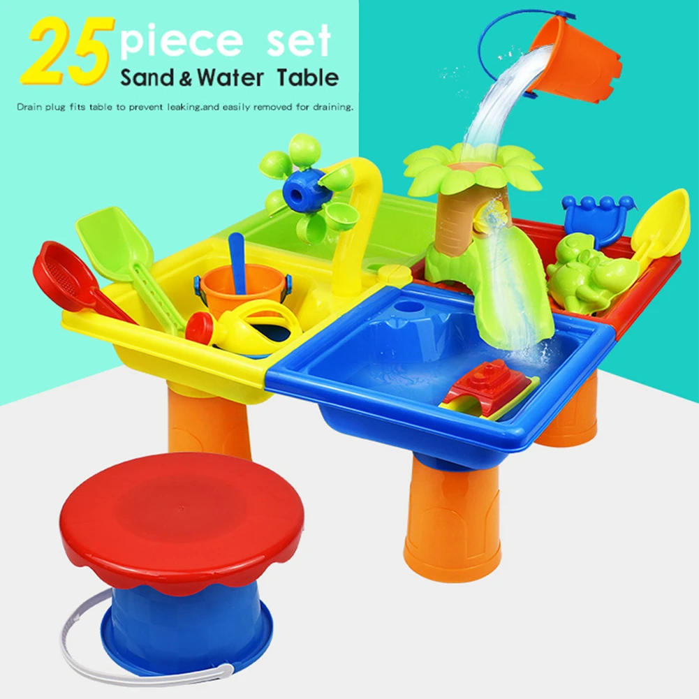 heuvel paraplu spoor 25pcs Seaside Sand Water Table Outdoor Games Summer Kids Gift Beach Toy Set  Digging Pit|Beach/Sand toys| - AliExpress