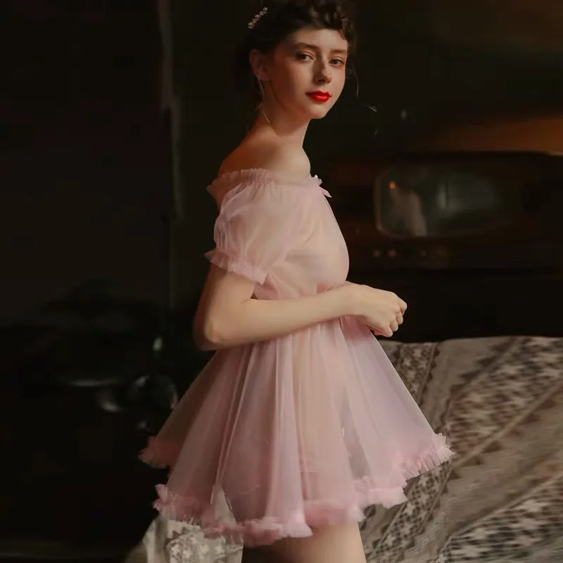 Каваи белье милый сладкий Lenceria экзотическая Одежда для танцев Babydoll взрослое белье прозрачное ночное мини-платье Ночное черное