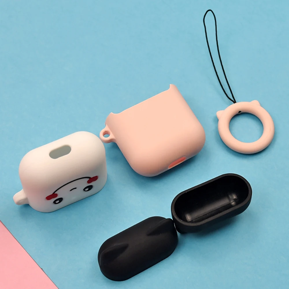 Для Airpods 1 2 Универсальный чехол портативные силиконовые наушники защитный чехол с подвесной чехол для колец для Apple Airpods 1 чехол милый