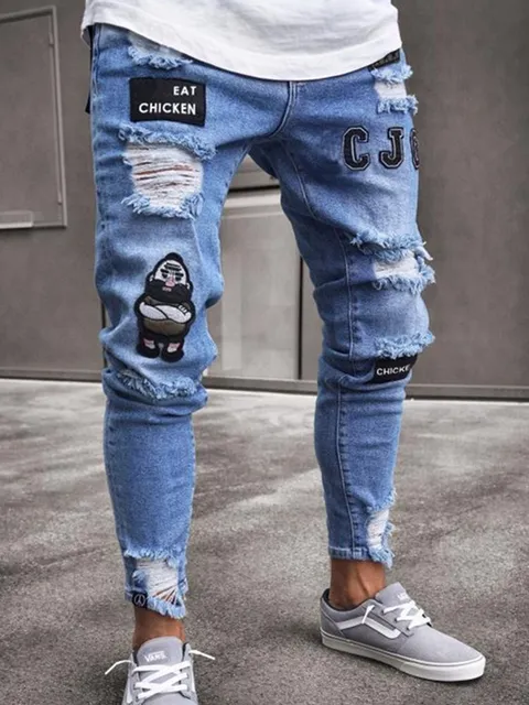 Men's Quilted Embroidered jeans Skinny 