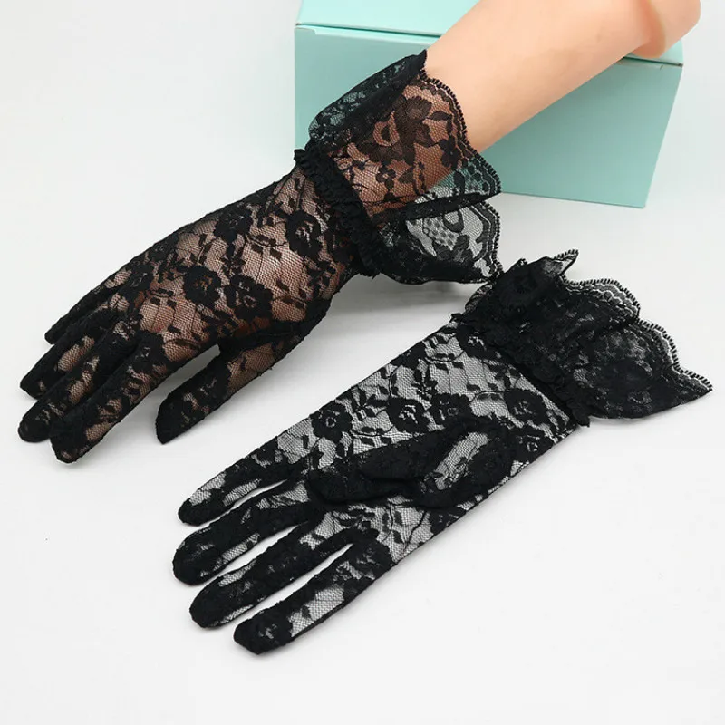 

Summer Sunscreen Gloves Women Solid Thin Short Lace Flower Uv Protective Mittens Cycling and Driving Anti-skid Breathable Gloves