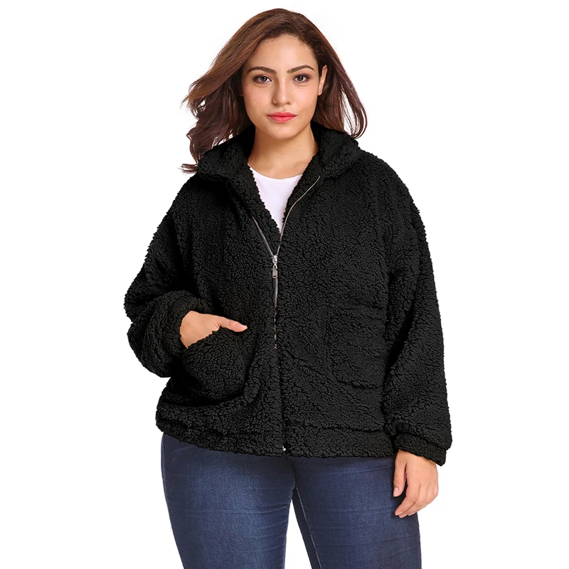 6XL элегантный костюм из искусственного меха пальто Для женщин осень-зима теплый мягкий молния Меховая куртка Женская Плюшевые пальто карман Повседневная Верхняя одежда