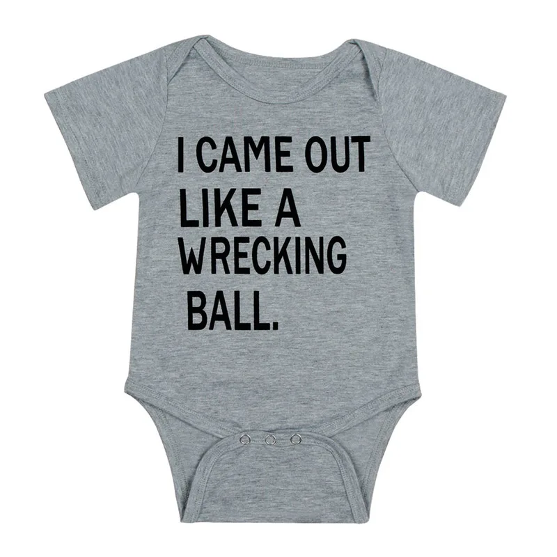 

Funny Baby Onesie I Came Out Like A Wrecking Ball Print Gray Baby Bodysuit Cotton Newborn Onesie Gender Neutral Baby Clothes