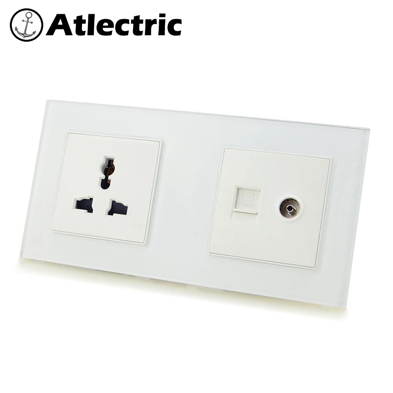 

Atlectric Universal Multi-Function Socket Dual RJ45 Computer TV PC Port Wall Socket Double Socket Power Electrical Outlet Glass