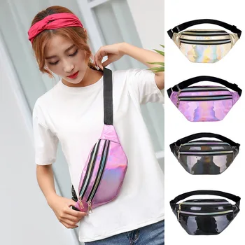 

Men's And Women's Laser Zipper Waterproof Waist Bags Adjustable Comfortable Multifunction Bags Waterproof Shiny Purse