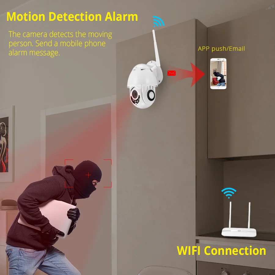 KERUI Водонепроницаемая беспроводная H.264+ 1080P 2MP уличная WiFi PTZ ip-камера, скоростная купольная камера, ИК камера для домашнего видеонаблюдения