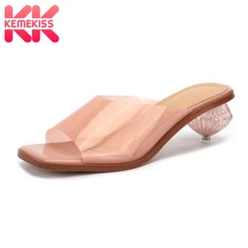 

KemeKiss Woman Sandals Pvc Real Leather Insole Strange Heels Summer Shoes Woman Fashion Party Ladies Footwear Size 34-43