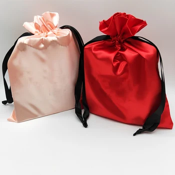 

100PCS Satin Cosmetic Pouch Packaging Hair Jewelry Silk Drawstring Bags Party Gift Storage Print Logo Custom Sachets Cloth Sack