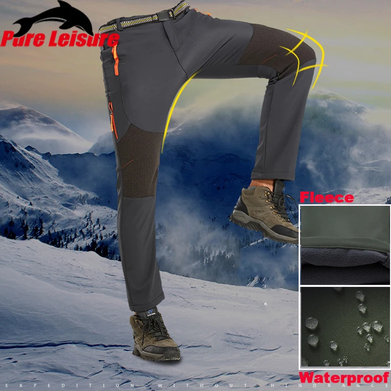 

Men Winter Ice Fishing Ski Trousers Trekking Fleece Warm Softshell Pants for Fishing Men Hiking Skiing Trousers Windproof Pants