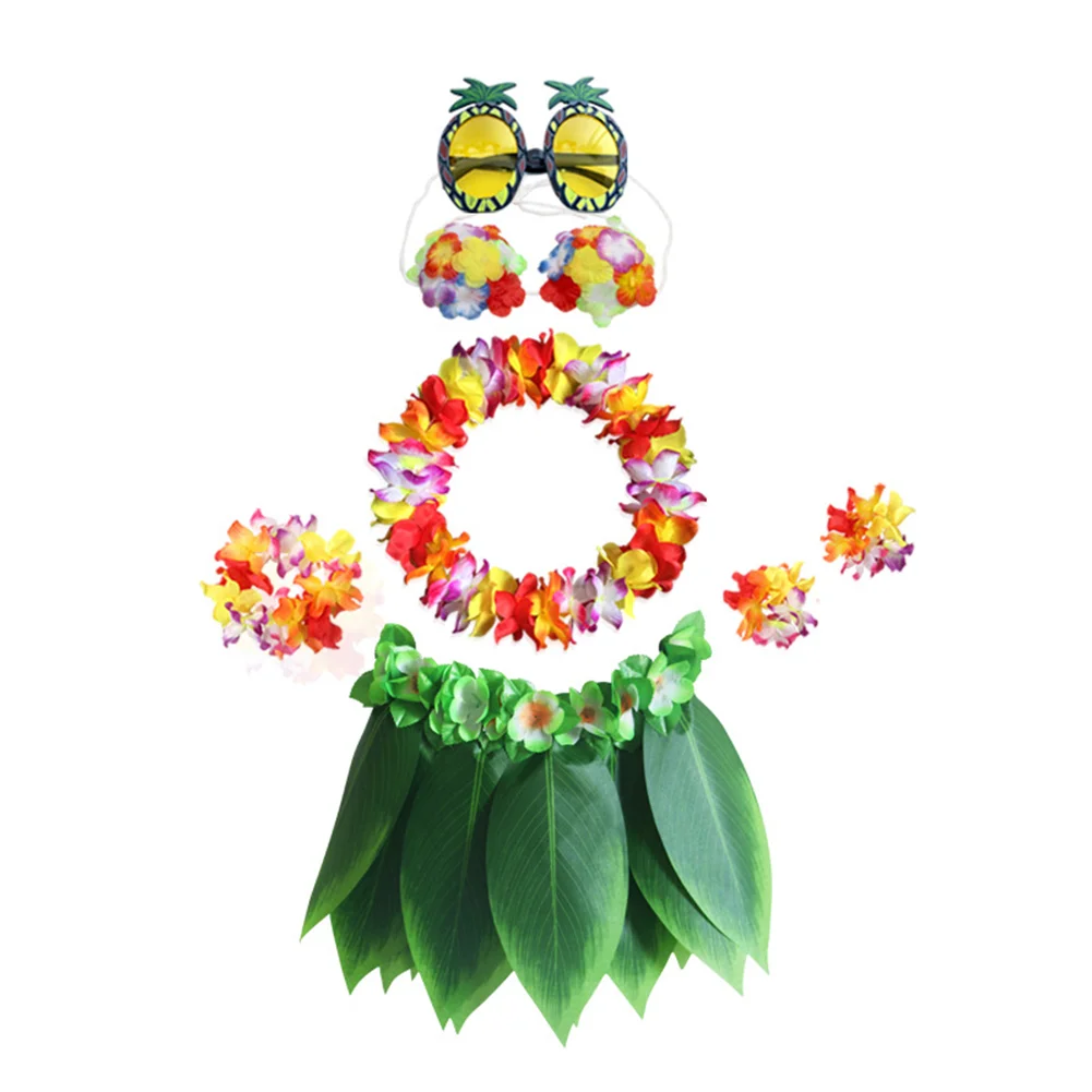 Пижама для детей и взрослых, Гавайская Юбка с Стиль пляжная цветы листьев лотоса юбка "Хула" солнцезащитные очки из венка и костюм с цветочками 6 шт набор опора