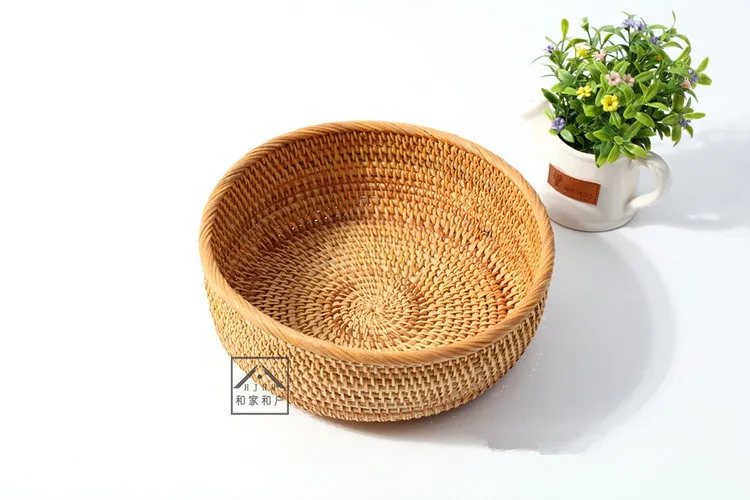 Ручная корзина из ротанга, содержащая круглая корзина для фруктов, креативная бамбуковая корзина для хлеба, ретро лоток для закусок