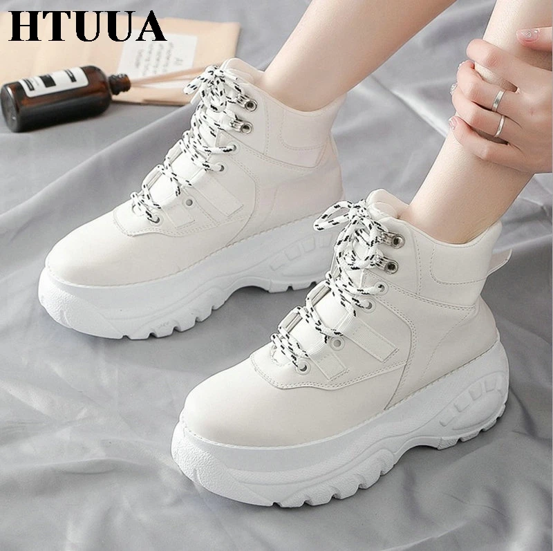 

HTUUA Spring Autumn White Platform Sneakers Women High Top Chunky Sneakers Casual Vulcanized Shoes Woman basket femme SX3196