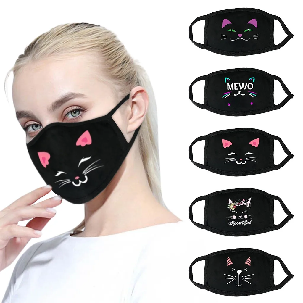 Маска для лица взрослых многоразовые милые кошки печати черный Mondmasker моющиеся