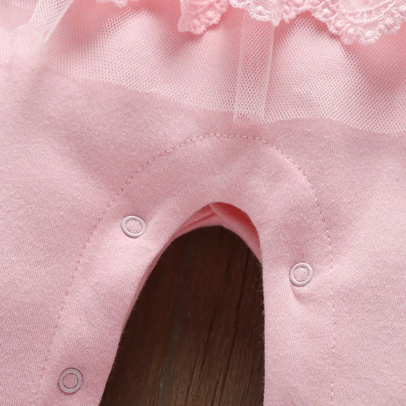 Зимний Детский костюм с длинными рукавами в стиле пэчворк для новорожденных; roupa infantil; Розовая кружевная одежда принцессы для девочек; хлопок Детский комбинезон