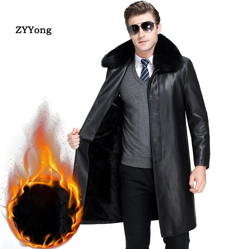 Зимняя флисовая кожаная куртка Мужское пальто Тренч бархатная теплая верхняя