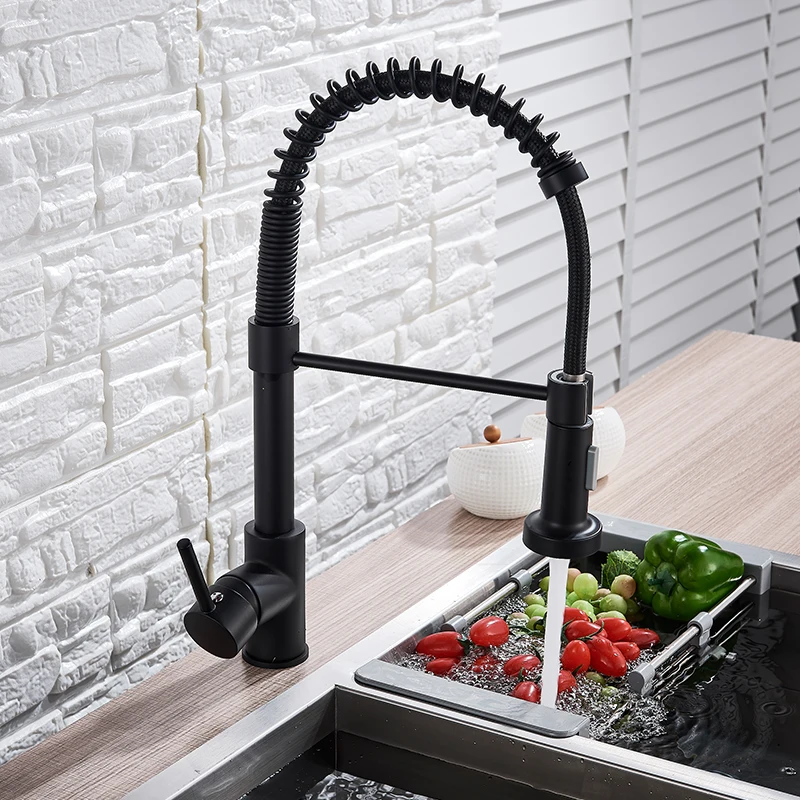 Pull down Kitchen Faucet Golden Deck Mounted Faucet 360 Rotation Dual Modes Brass Spout Single Handle Hot Cold Mixer Tap