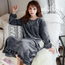 Winter Flannel Long Nightgowns for Women Thick Home Clothing Warm Negligee Cute Sleepwear Nightdress Plus Size Nightwear Pink