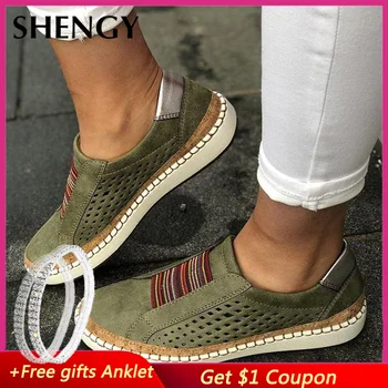 

2019 Hollow Out Women Shoes Hand-stitched Striped Breathable Elastic Band Retro Casual Flat Suitable for Wide Leg Women Sneaker