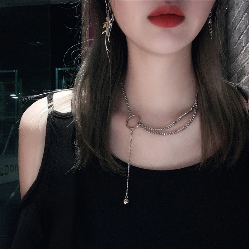 Kpop винтажная Готическая двойная цепь из нержавеющей стали металлический шар