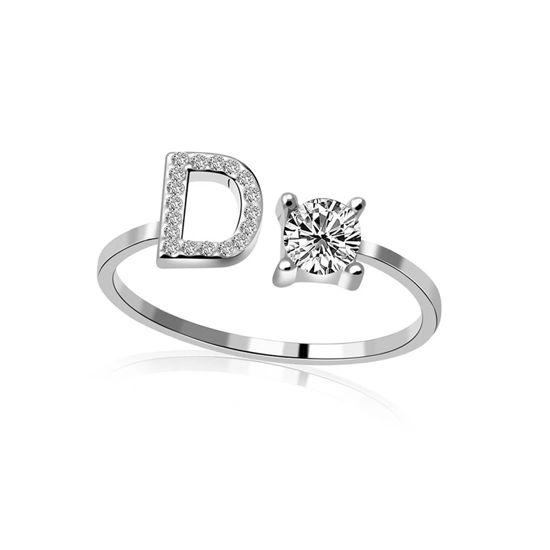 Модные украшения 26 кольца с буквами для женщин женские креативные фианиты безразмерное кольцо на палец серебристого цвета вечерние подарки - Цвет основного камня: D