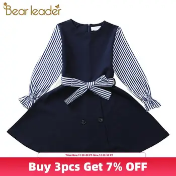 

Bear Leader 2020 Autumn New Casual Kid Clothes Patchwork Fashion Girls Dress with Belt Striped Long Sleeve Outfit for Girl 4-13Y
