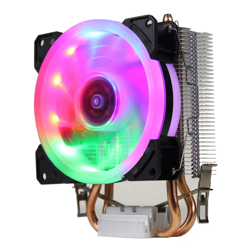 RGB светодиодный вентилятор охлаждения процессора 2 Heatpipe 12V охлаждающий вентилятор Радиатор для Intel LAG 1150 1155 1156 775 для AMD - Цвет лезвия: Aurora Light