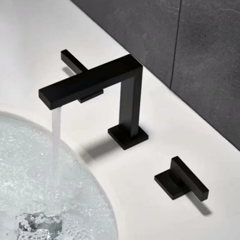 

Double Handle Deck Mounted Bathroom Black Faucet Mixer Faucet Tap Basin Mixer Hot And Cold Water Wash Basin Sink Faucet