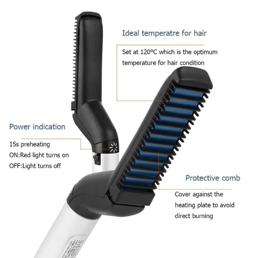 Men Quick Beard Straightener Styler Comb Multifunctional Hair Curling Curler Show Cap Tool Electric Hair Styler 4