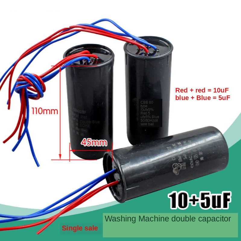 1pc Cbb60 10+5uf Double Capacitor 4-wire Start Capacitor