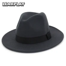 Мужские и женские шерстяные фетровые шляпы с широкими плоскими полями, осенняя фетровая модная шерстяная шляпа из Трилби, Классическая Кепка, Панама