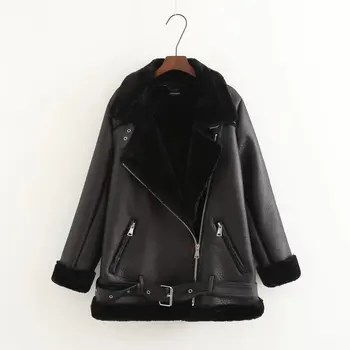 

NXH Black velvet fur leather jacket winter coat women turn down collar suede shearling gothic jackets