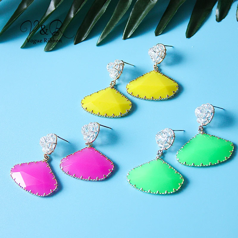 925 Sterling silver post drop earring, real gold plated, hand-knitted glass stud with colorful resin drop with filigree metal edge, fashion jewelry for girl  (1)