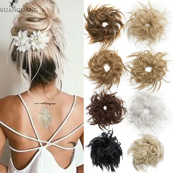 

XUANGUANG Synthetic Flexible Hair Buns Curly Scrunchy bun Elastic Messy Wavy Scrunchies bun