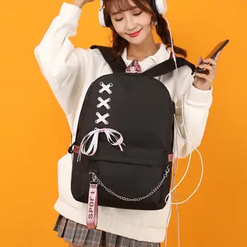 

black fashion laptop kawaii cute backpack charging backpacks bookbags school bags for teenage girls book bag women