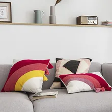 Наволочка для подушки с радужной вышивкой, красная Геометрическая наволочка для подушки с кисточками, декоративная наволочка для дома, наволочка, 45 см x 45 см/30x50 см