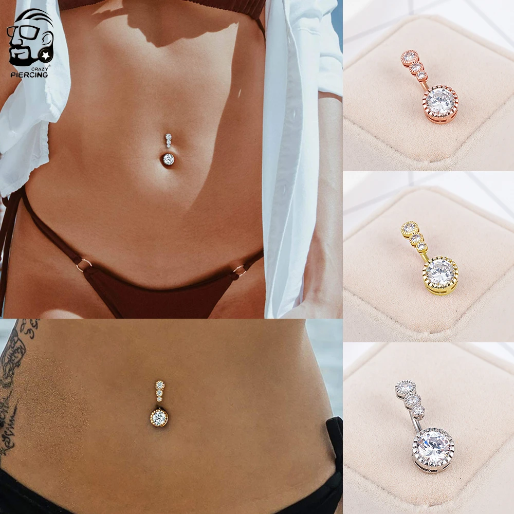 Crystal Button Dangle Barbell Bar Belly Navel Ring Body Piercing Jewelry exg