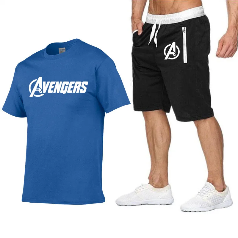 Flash Sale 20new mens sports t-shirt + shorts 2 piece set marvel hero mens t shirt shorts men casual tshirt harajuku hip hop funny short
