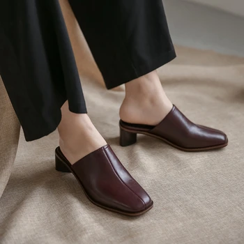 

Sarairis New Arrivals Fashion Design Genuine Leather Heels Summer Skin Mules Pumps women's Shoes Woman