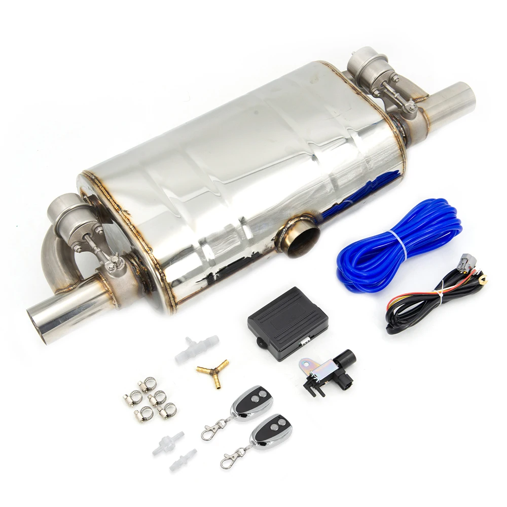 Universal T shape Car exhaust pipe Vacuum pump Variable Valve Mufflers Remote control Stainless steel One Inlet Two Outlet 63MM exhaust muffler tip,exhaust pipe muffler,exhaust trim pipe,exhaust control valve,exhaust pipe valve kit,exhaust pipe valve,car intake muffler