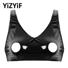 Женский бюстгальтер с открытыми сосками, сексуальный бюстгальтер, топ, бикини, топ с эффектом мокрой кожи, женское белье из лакированной кожи, Широкие бретельки, дизайнерский бюстгальтер с отверстиями, топ, укороченный топ