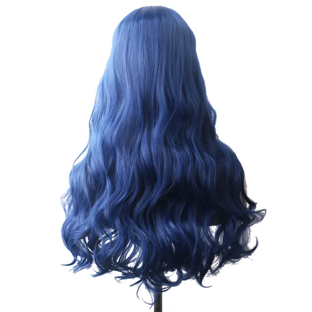 WoodFestival Wavy Synthetic Hair Wig Cosplay Ladies Colored Long Wigs For Women White Pink Red Dark Brown Green Blue Grey Ombre Same As Picture