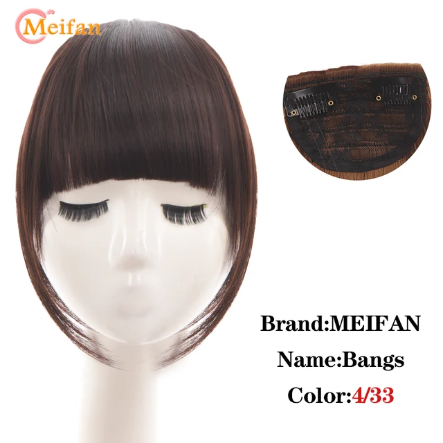 MEIFAN Clip in Hair Bangs Extension Hairpiece Synthetic Natural Fake Bang Hair Piece Air Bangs Clip on Bangs Black Brown 5-33