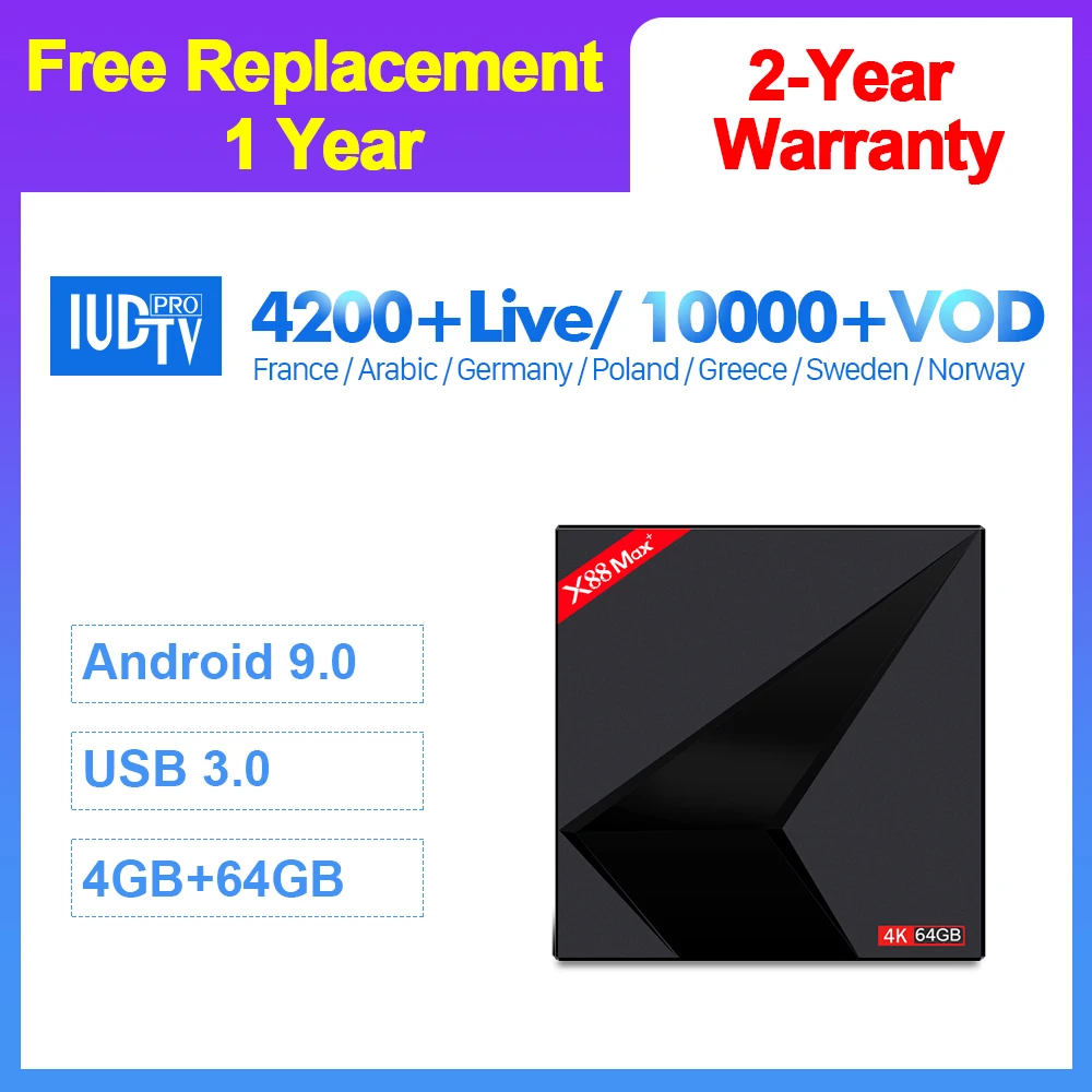 

IPTV France Arabic Spain Portugal IUDTV Pro IPTV Box Android 9.0 X88 Max+ IPTV Subscription France Italia Germany Sweden IP TV