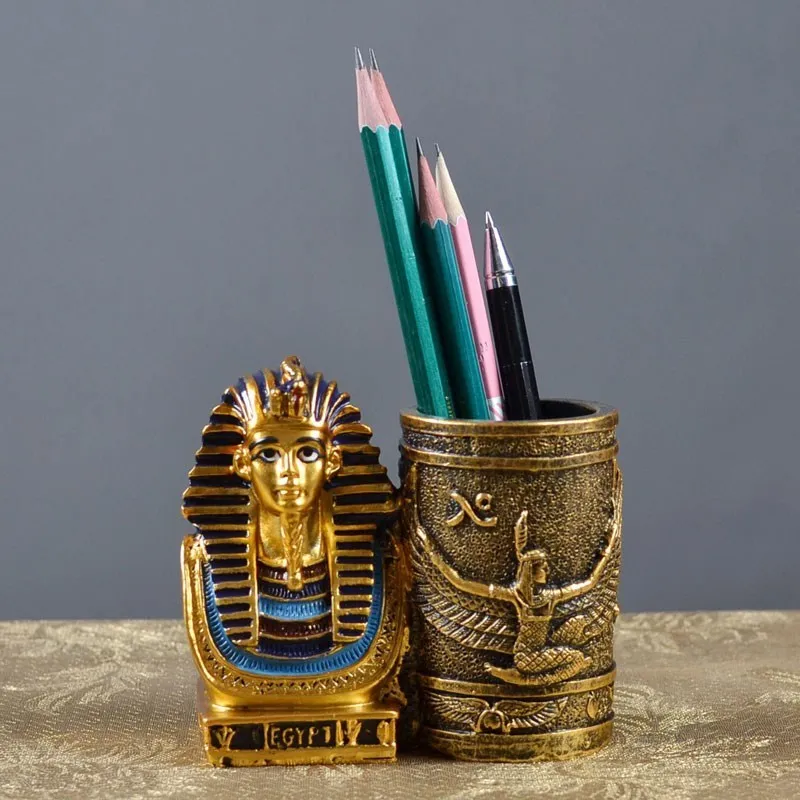 Egyptian Style Pharaohs Pencil Vase Tutankhamun Penholder Statue&ampSculpture Resin Art&ampCraft Home Desktop Decoration Office R271 | Дом и